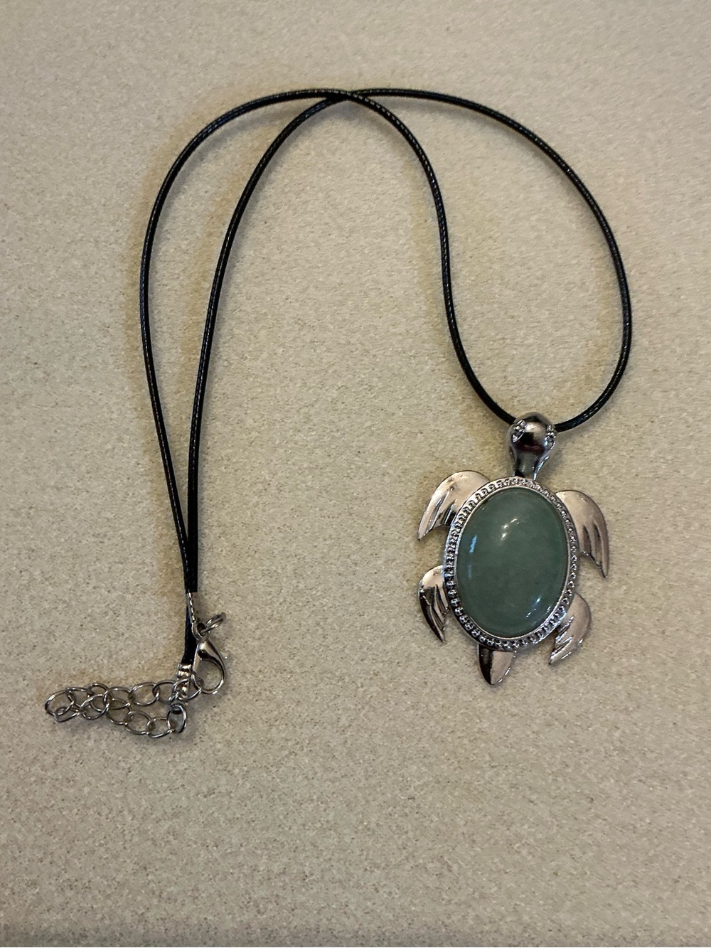 Silver Turtle Pendant Necklace with Green Stone - Women's Jewelry